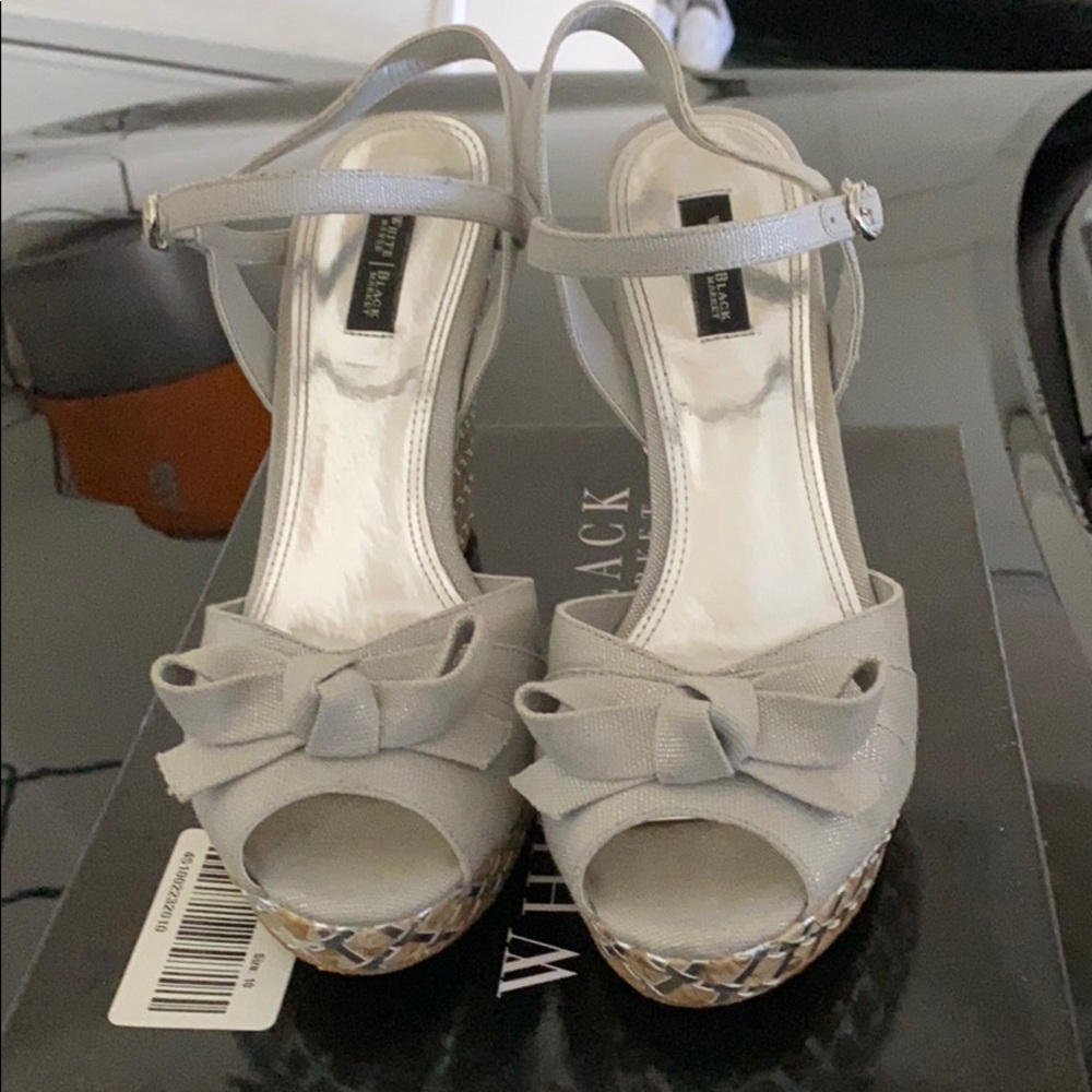 White House Black Market silver wedge sandal